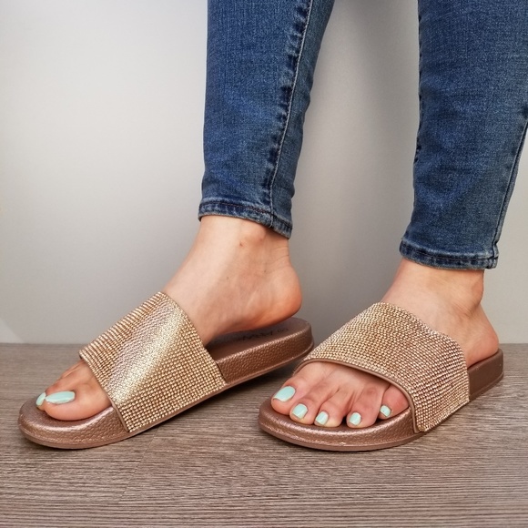 rose gold sparkly sliders